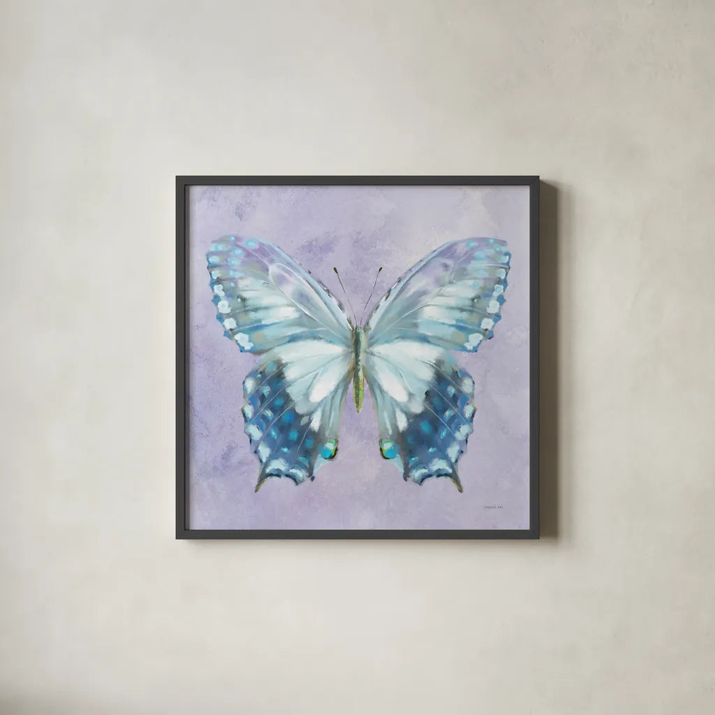 Aflutter I Watercolor by Danhui Nai. Shown in a sleek black glass frame for a contemporary gallery look. Available as an archival giclee rolled canvas, fine art paper, or poster print. SKU 83618a.