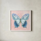 Aflutter I Watercolor by Danhui Nai. Shown in a crisp white glass frame for a clean and minimalist style. Available as an archival giclee rolled canvas, fine art paper, or poster print. SKU 88610a.