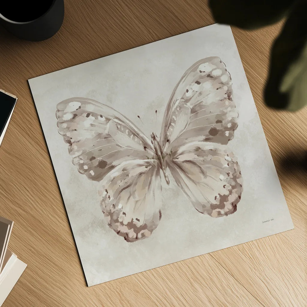 Aflutter II Neutral by Danhui Nai. Shown as a detailed flat fine art print, highlighting archival giclee quality. Available as an archival giclee rolled canvas, fine art paper, or poster print. SKU 93722a.