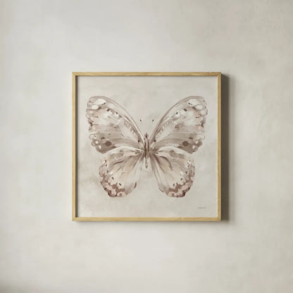 Aflutter II Neutral by Danhui Nai. Shown in a natural wood glass frame for a timeless modern aesthetic. Available as an archival giclee rolled canvas, fine art paper, or poster print. SKU 93722a.