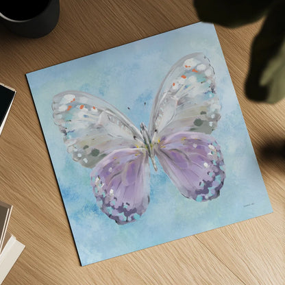 Aflutter II Watercolor by Danhui Nai. Shown as a detailed flat fine art print, highlighting archival giclee quality. Available as an archival giclee rolled canvas, fine art paper, or poster print. SKU 83619a.