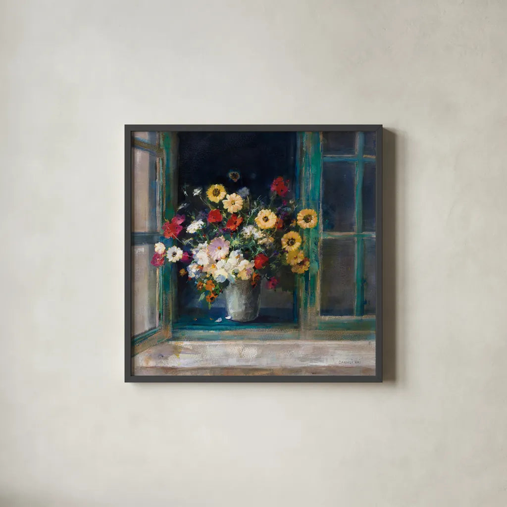 All Abloom by Danhui Nai. Shown in a sleek black glass frame for a contemporary gallery look. Available as an archival giclee rolled canvas, fine art paper, or poster print. SKU 68644a.