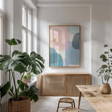 All Coming Together II by Danhui Nai. shown as a print in a natural wood frame in a dining room. Available as a archival giclee rolled canvas, fine art paper, or poster print. SKU 66046h.