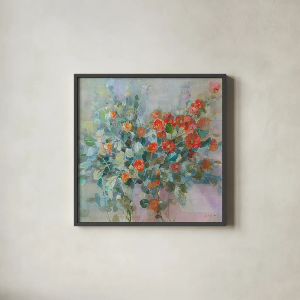 All the Blooming Crop by Danhui Nai. Shown in a sleek black glass frame for a contemporary gallery look. Available as an archival giclee rolled canvas, fine art paper, or poster print. SKU 65689a.