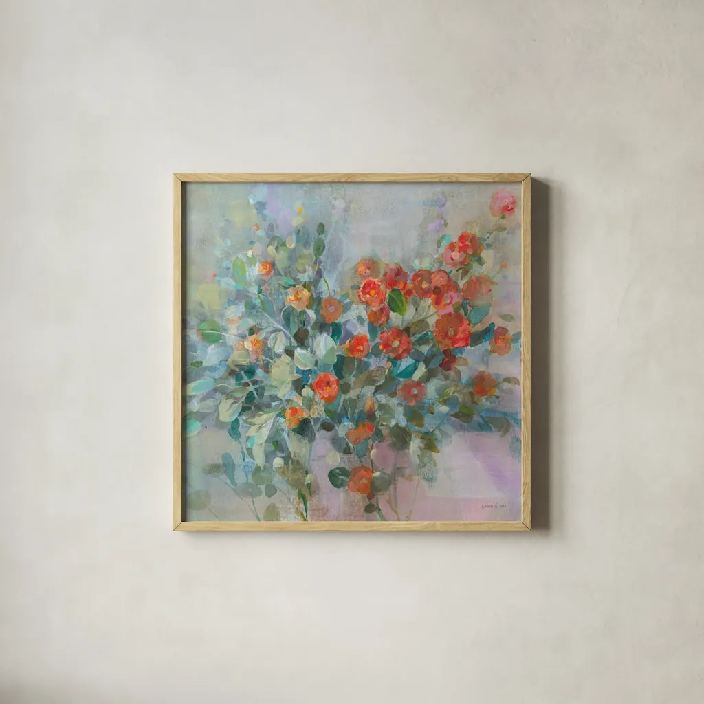 All the Blooming Crop by Danhui Nai. Shown in a natural wood glass frame for a timeless modern aesthetic. Available as an archival giclee rolled canvas, fine art paper, or poster print. SKU 65689a.