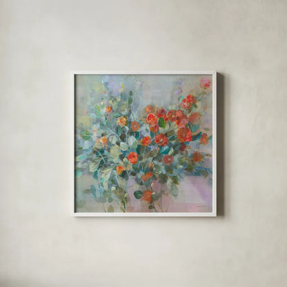 All the Blooming Crop by Danhui Nai. Shown in a crisp white glass frame for a clean and minimalist style. Available as an archival giclee rolled canvas, fine art paper, or poster print. SKU 65689a.