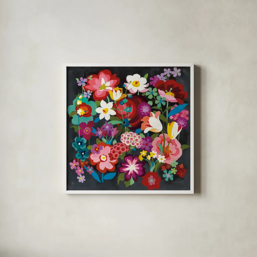 Alpine Florals by Danhui Nai. Shown in a crisp white glass frame for a clean and minimalist style. Available as an archival giclee rolled canvas, fine art paper, or poster print. SKU 31264a.