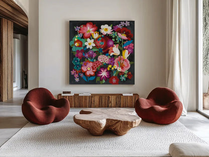 Alpine Florals by Danhui Nai. Shown as extra-large giant wall art in a modern living room. Available as an archival giclee rolled canvas, fine art paper, or poster print. SKU 31264a.