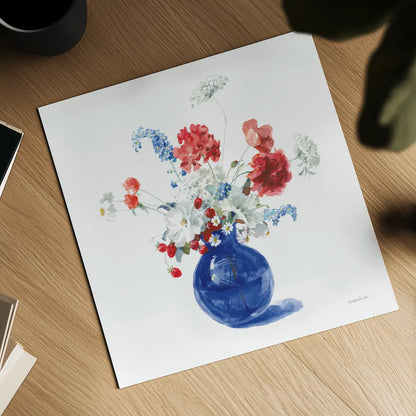 Americana Bouquet by Danhui Nai. Shown as a detailed flat fine art print, highlighting archival giclee quality. Available as an archival giclee rolled canvas, fine art paper, or poster print. SKU 85889a.