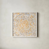 Ancient Calendar by Danhui Nai. Shown in a crisp white glass frame for a clean and minimalist style. Available as an archival giclee rolled canvas, fine art paper, or poster print. SKU 66547a.