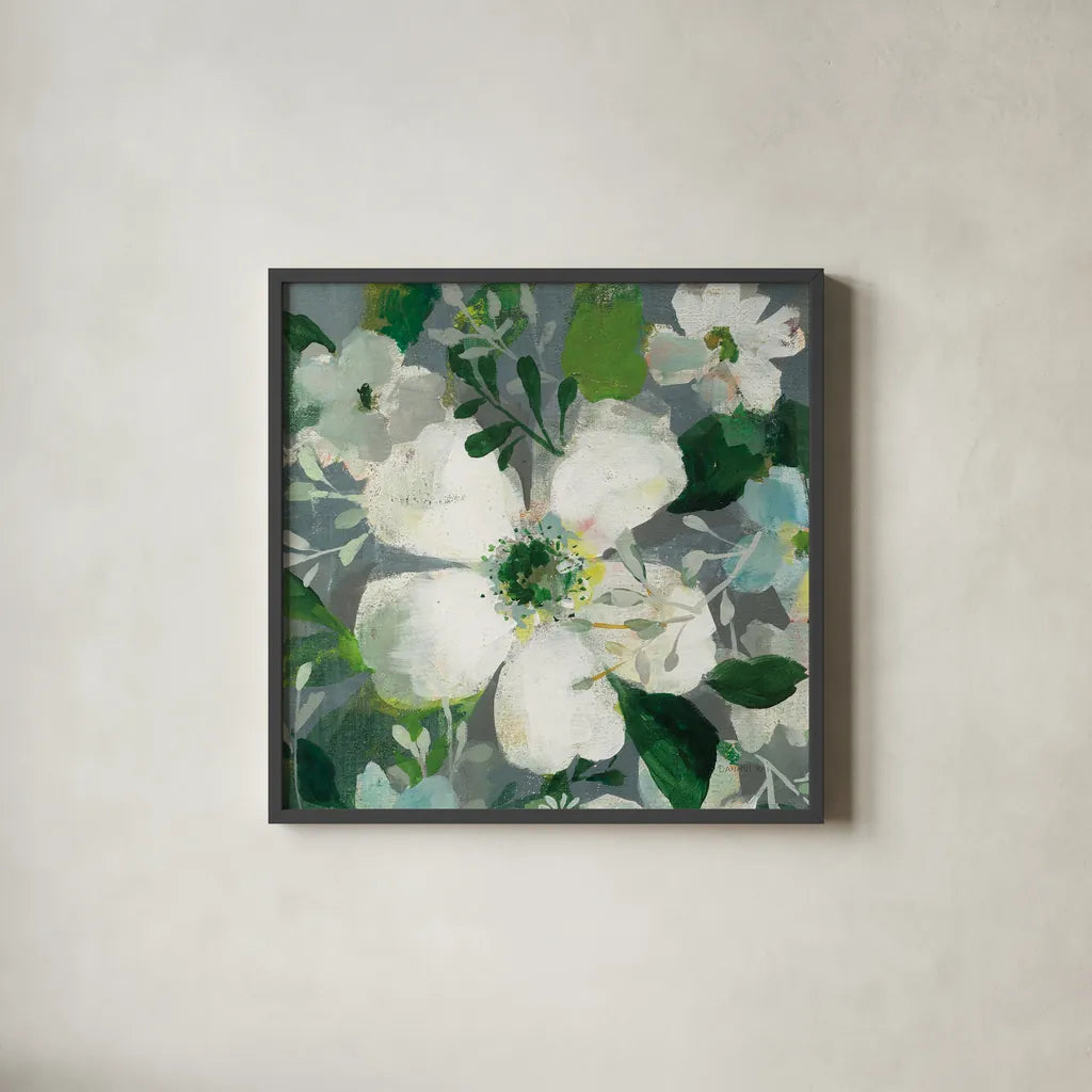 Anemone and Friends II by Danhui Nai. Shown in a sleek black glass frame for a contemporary gallery look. Available as an archival giclee rolled canvas, fine art paper, or poster print. SKU 54956a.