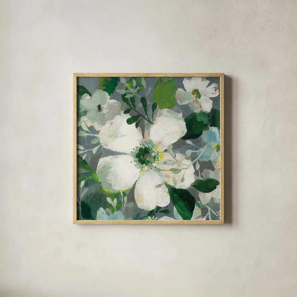 Anemone and Friends II by Danhui Nai. Shown in a natural wood glass frame for a timeless modern aesthetic. Available as an archival giclee rolled canvas, fine art paper, or poster print. SKU 54956a.
