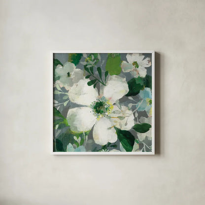 Anemone and Friends II by Danhui Nai. Shown in a crisp white glass frame for a clean and minimalist style. Available as an archival giclee rolled canvas, fine art paper, or poster print. SKU 54956a.