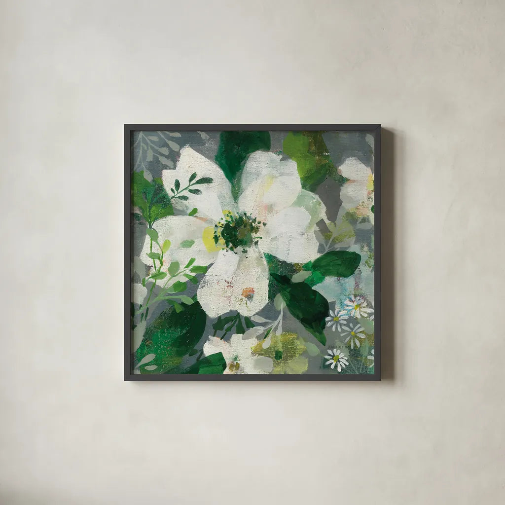 Anemone and Friends III by Danhui Nai. Shown in a sleek black glass frame for a contemporary gallery look. Available as an archival giclee rolled canvas, fine art paper, or poster print. SKU 54957a.