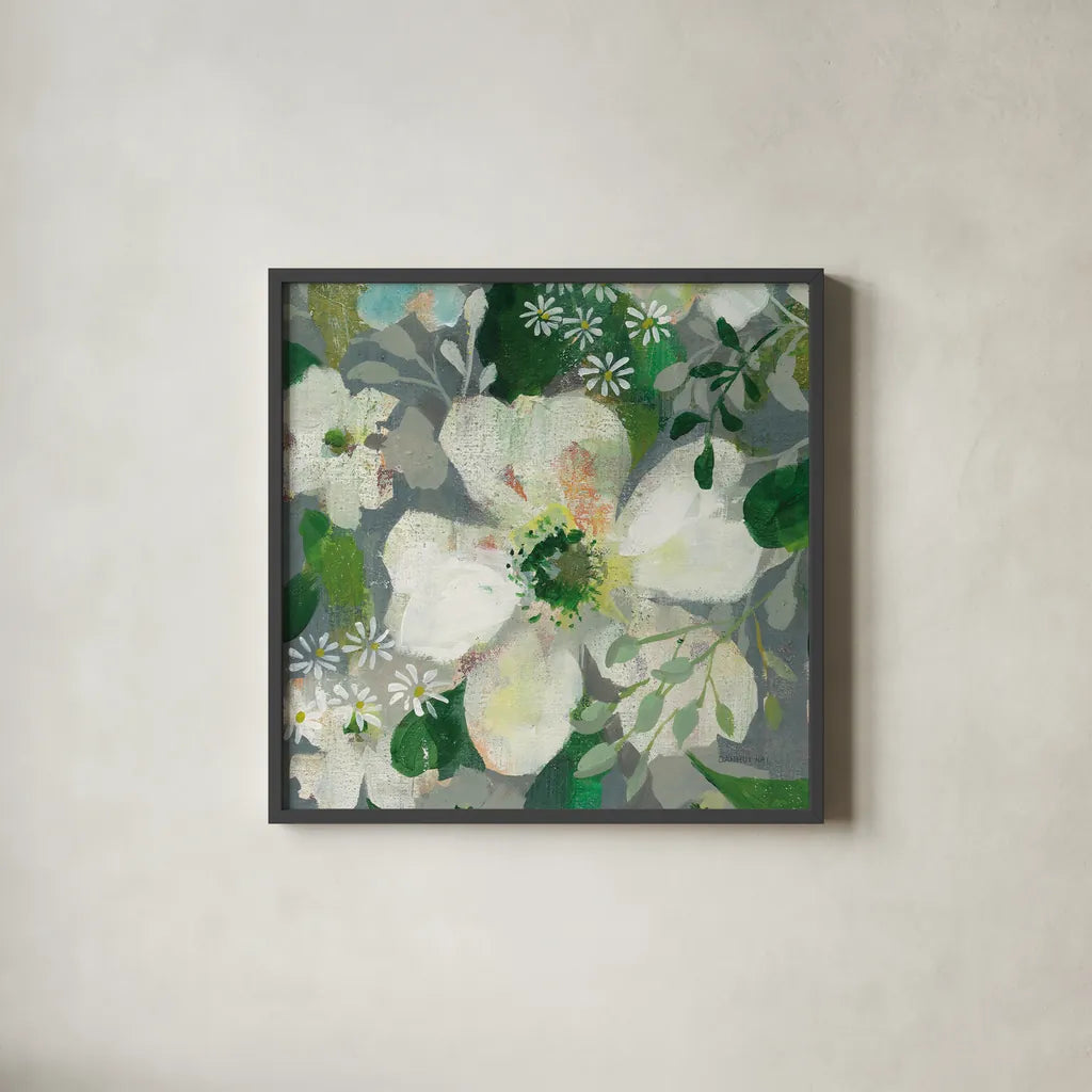 Anemone and Friends IV by Danhui Nai. Shown in a sleek black glass frame for a contemporary gallery look. Available as an archival giclee rolled canvas, fine art paper, or poster print. SKU 54958a.