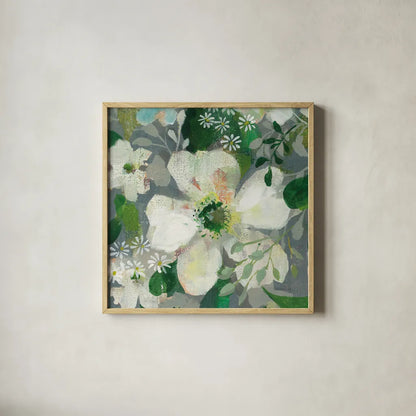 Anemone and Friends IV by Danhui Nai. Shown in a natural wood glass frame for a timeless modern aesthetic. Available as an archival giclee rolled canvas, fine art paper, or poster print. SKU 54958a.