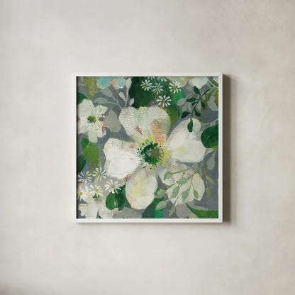Anemone and Friends IV by Danhui Nai. Shown in a crisp white glass frame for a clean and minimalist style. Available as an archival giclee rolled canvas, fine art paper, or poster print. SKU 54958a.