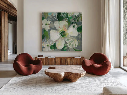 Anemone and Friends IV by Danhui Nai. Shown as extra-large giant wall art in a modern living room. Available as an archival giclee rolled canvas, fine art paper, or poster print. SKU 54958a.