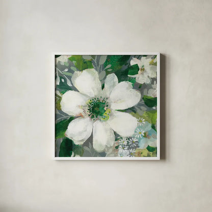 Anemone and Friends V by Danhui Nai. Shown in a crisp white glass frame for a clean and minimalist style. Available as an archival giclee rolled canvas, fine art paper, or poster print. SKU 54959a.