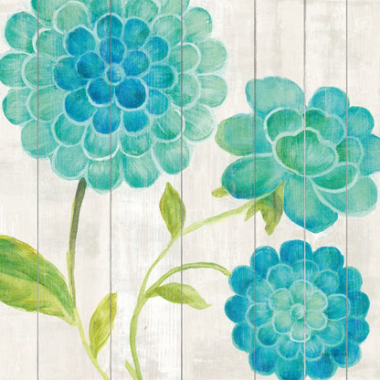 Aqua Blooms on Wood I by Danhui Nai. SKU 92014a. Archival Giclee Fine art print for wall decor.