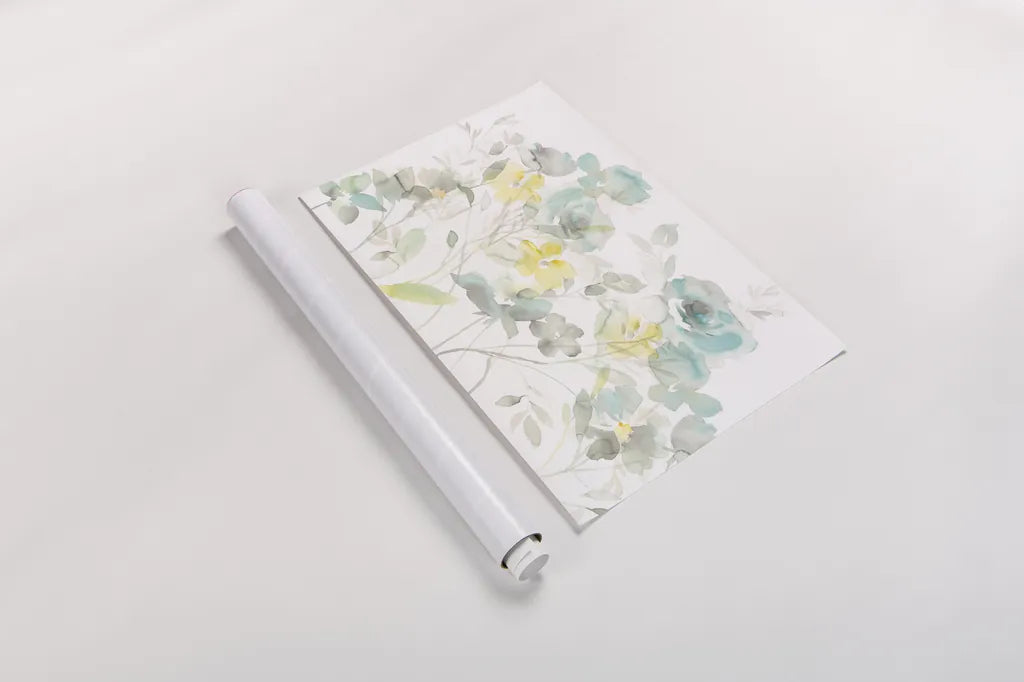 Aqua Roses Shadows by Danhui Nai. shown as a rolled paper print. Available as archival giclee rolled canvas, fine art paper, or poster print. SKU 35446i.