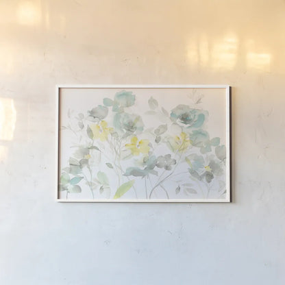 Aqua Roses Shadows by Danhui Nai. shown as a paper print in a white frame. Available as a archival giclee rolled canvas, fine art paper, or poster print. SKU 35446i.