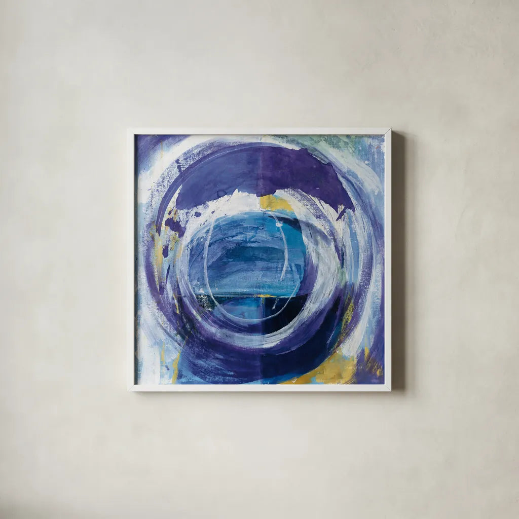 Around the World by Danhui Nai. Shown in a crisp white glass frame for a clean and minimalist style. Available as an archival giclee rolled canvas, fine art paper, or poster print. SKU 74117a.