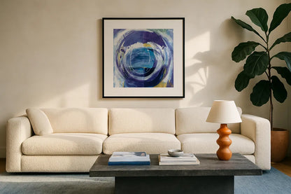 Around the World by Danhui Nai. Displayed in a glass frame with matte in a clean modern living room. Available as an archival giclee rolled canvas, fine art paper, or poster print. SKU 74117a.