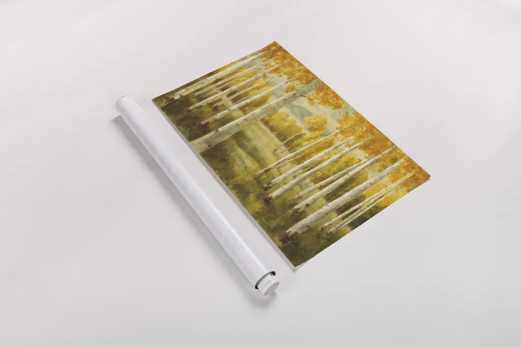 Aspen Birches by Danhui Nai. shown as a rolled paper print. Available as archival giclee rolled canvas, fine art paper, or poster print. SKU 9390i.