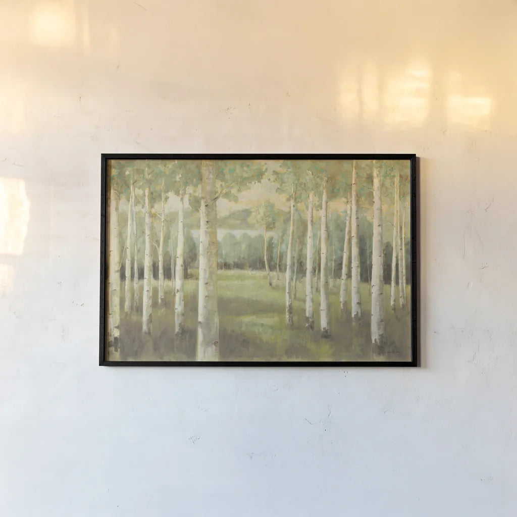 Aspens Neutral by Danhui Nai. shown as a paper print in a black flame. Available as a archival giclee rolled canvas, fine art paper, or poster print. SKU 46152i.