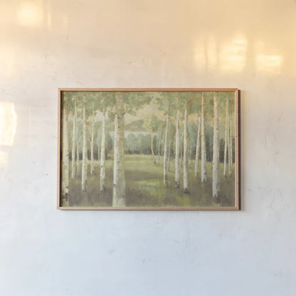 Aspens Neutral by Danhui Nai. shown as a paper print in a natural frame. Available as a archival giclee rolled canvas, fine art paper, or poster print. SKU 46152i.