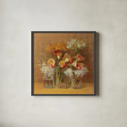 Autumn Elegance by Danhui Nai. Shown in a sleek black glass frame for a contemporary gallery look. Available as an archival giclee rolled canvas, fine art paper, or poster print. SKU 5300a.
