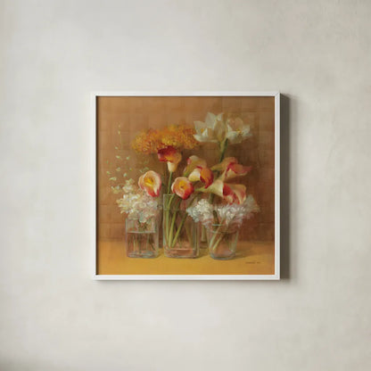 Autumn Elegance by Danhui Nai. Shown in a crisp white glass frame for a clean and minimalist style. Available as an archival giclee rolled canvas, fine art paper, or poster print. SKU 5300a.