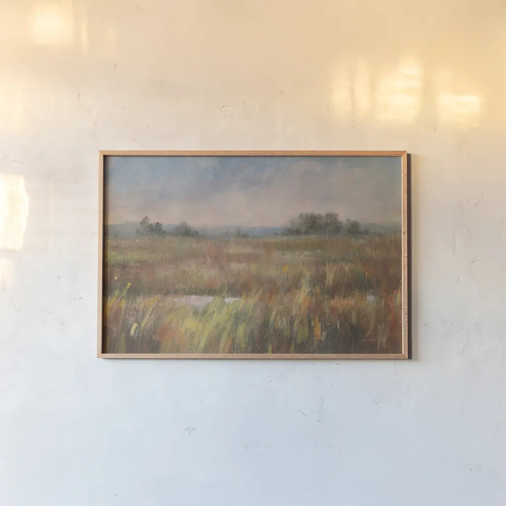 Autumn Fields by Danhui Nai. shown as a paper print in a natural frame. Available as a archival giclee rolled canvas, fine art paper, or poster print. SKU 68350i.
