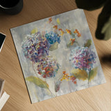 Autumn Hydrangea I by Danhui Nai. Shown as a detailed flat fine art print, highlighting archival giclee quality. Available as an archival giclee rolled canvas, fine art paper, or poster print. SKU 17998a.