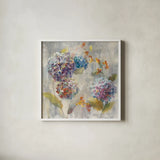 Autumn Hydrangea I by Danhui Nai. Shown in a crisp white glass frame for a clean and minimalist style. Available as an archival giclee rolled canvas, fine art paper, or poster print. SKU 17998a.
