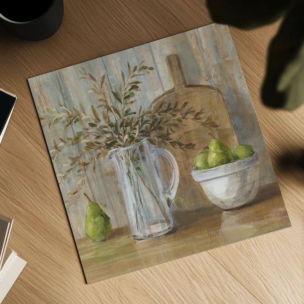 Autumn Kitchen v2 Sq by Danhui Nai. Shown as a detailed flat fine art print, highlighting archival giclee quality. Available as an archival giclee rolled canvas, fine art paper, or poster print. SKU 98755a.