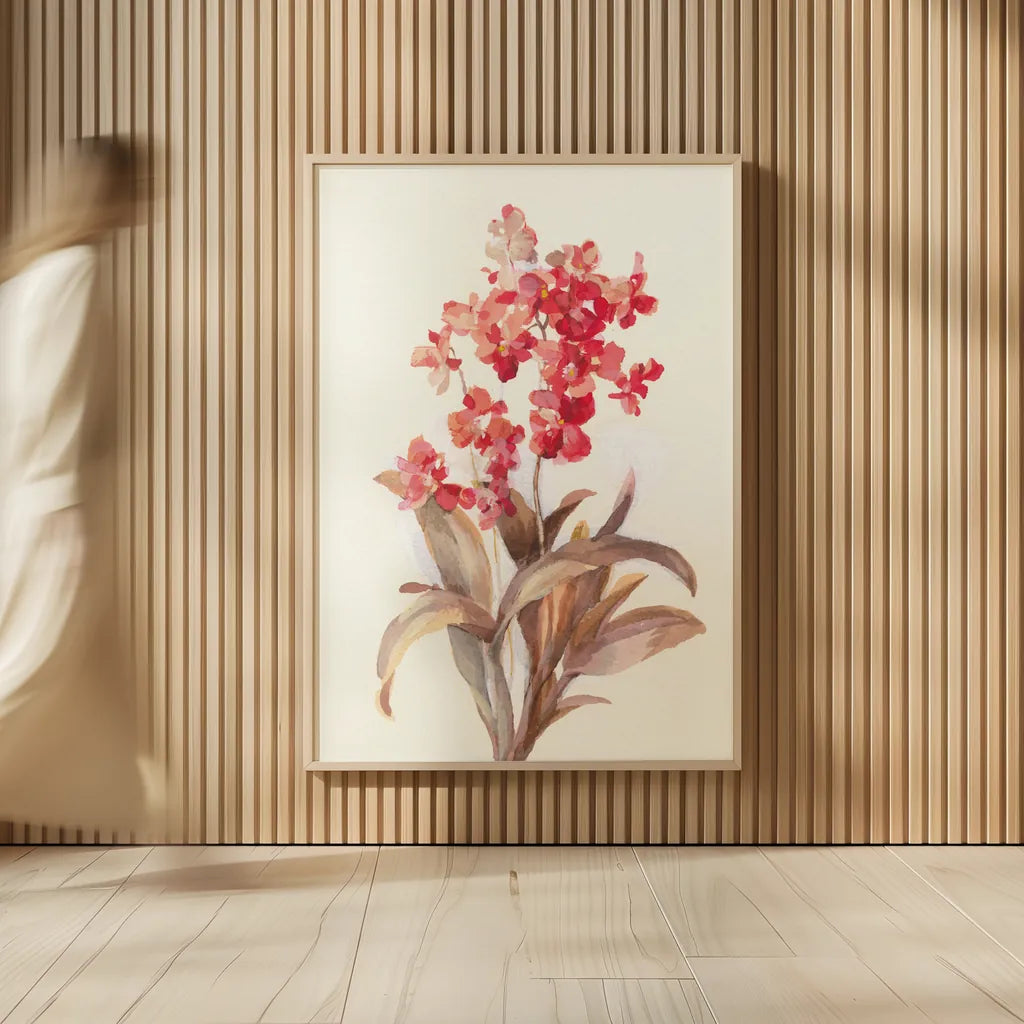 Autumn Orchid I by Danhui Nai. shown as over sized large wall art. Available as an archival giclee rolled canvas, fine art paper, or poster print. SKU 75559h.