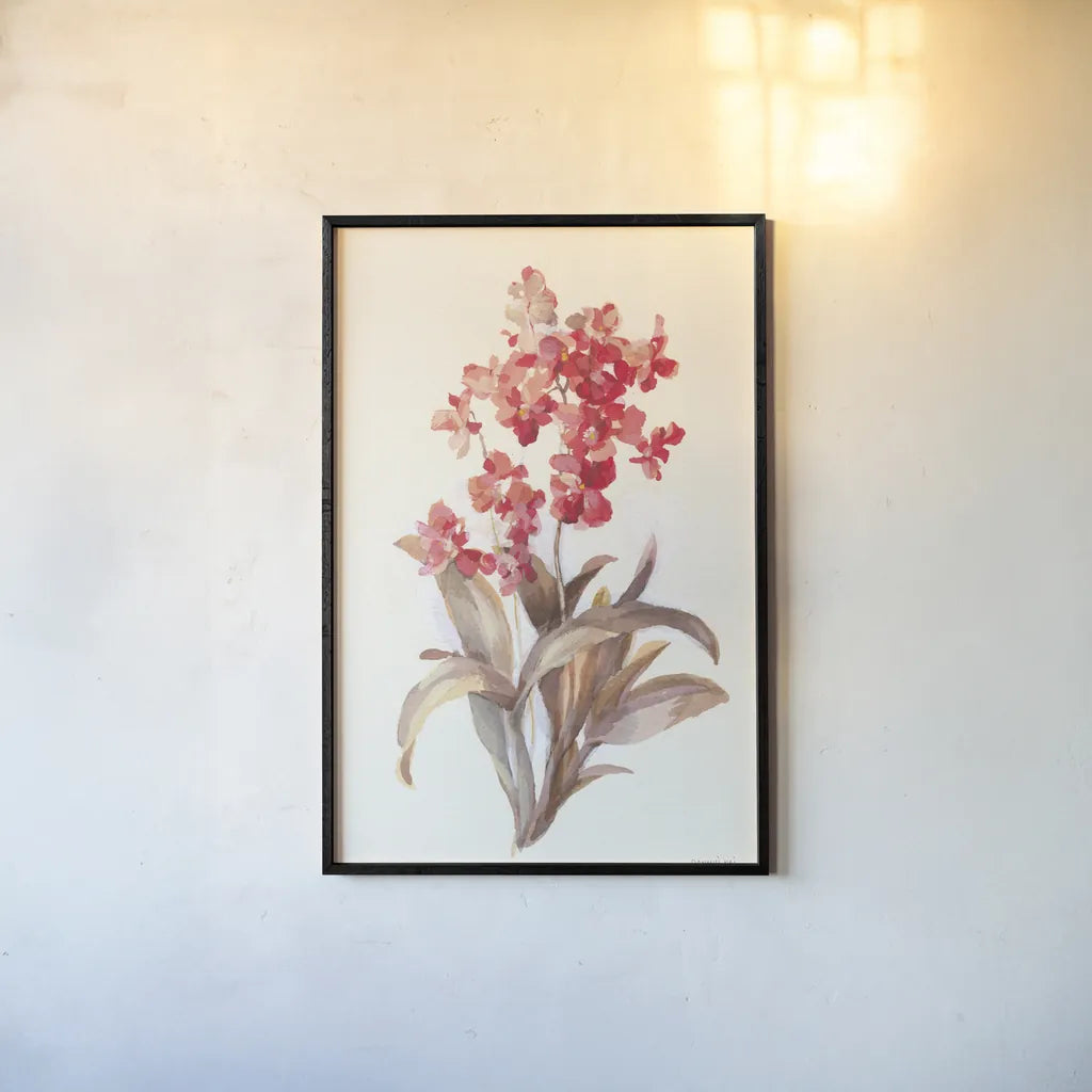 Autumn Orchid I by Danhui Nai. shown as a paper print in a black flame. Available as a archival giclee rolled canvas, fine art paper, or poster print. SKU 75559h.