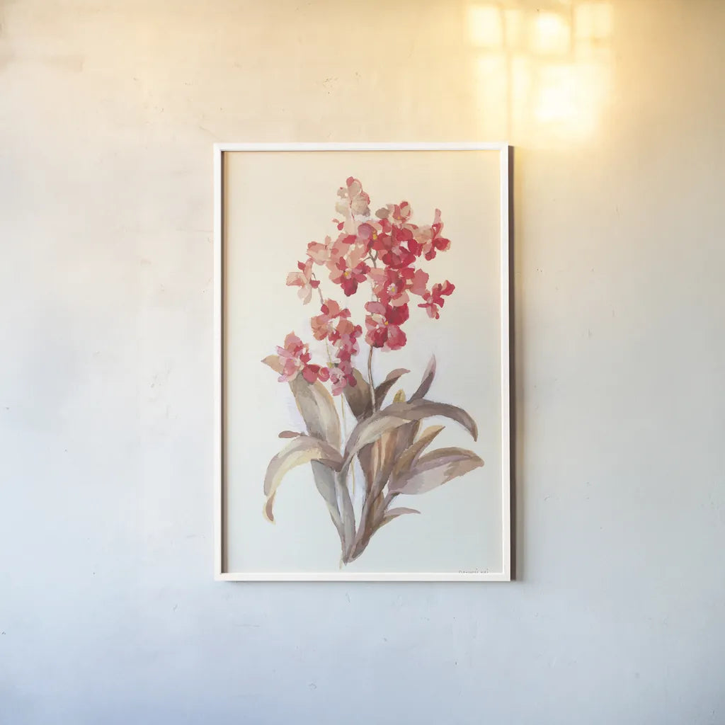 Autumn Orchid I by Danhui Nai. shown as a paper print in a white frame. Available as a archival giclee rolled canvas, fine art paper, or poster print. SKU 75559h.