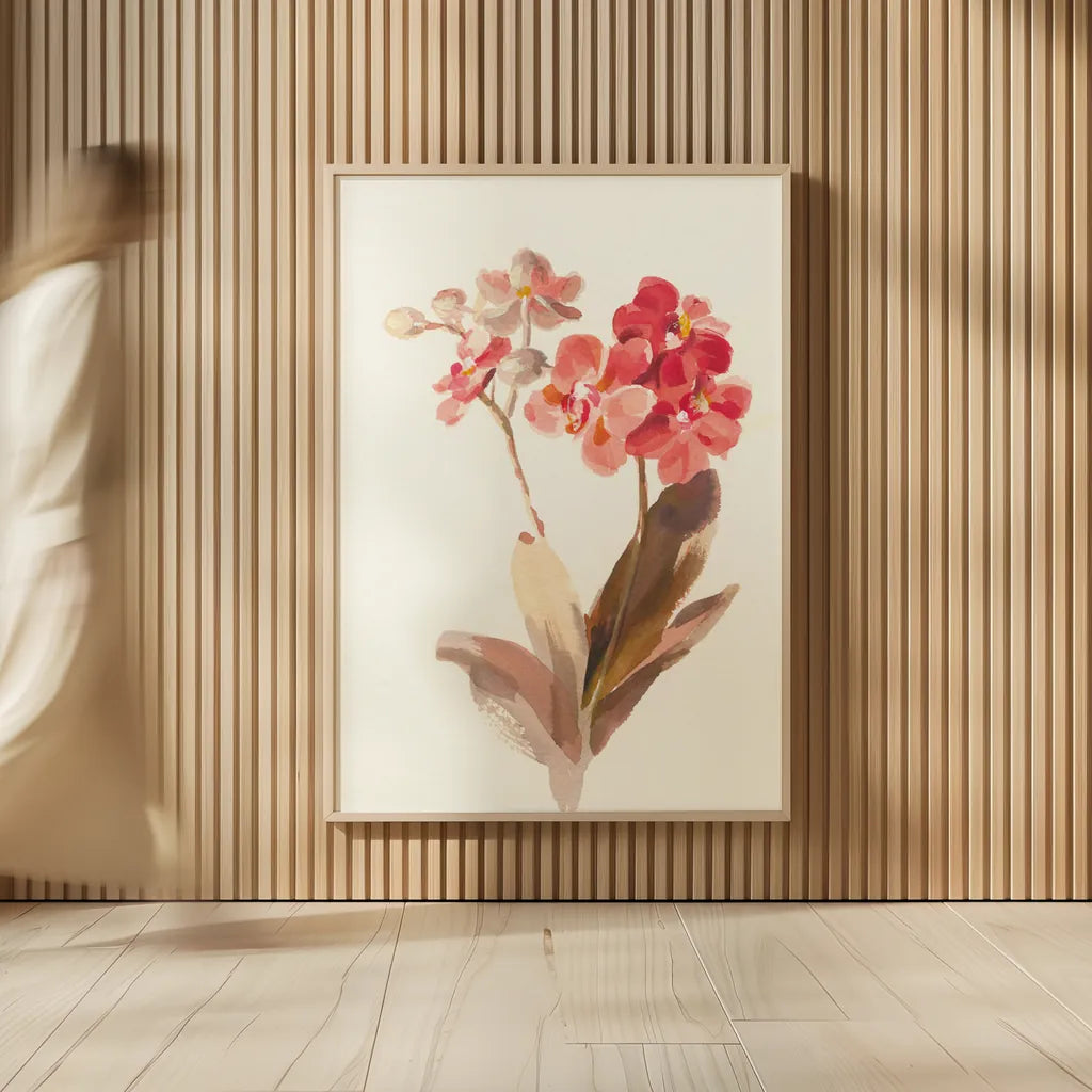 Autumn Orchid II by Danhui Nai. shown as over sized large wall art. Available as an archival giclee rolled canvas, fine art paper, or poster print. SKU 75560h.