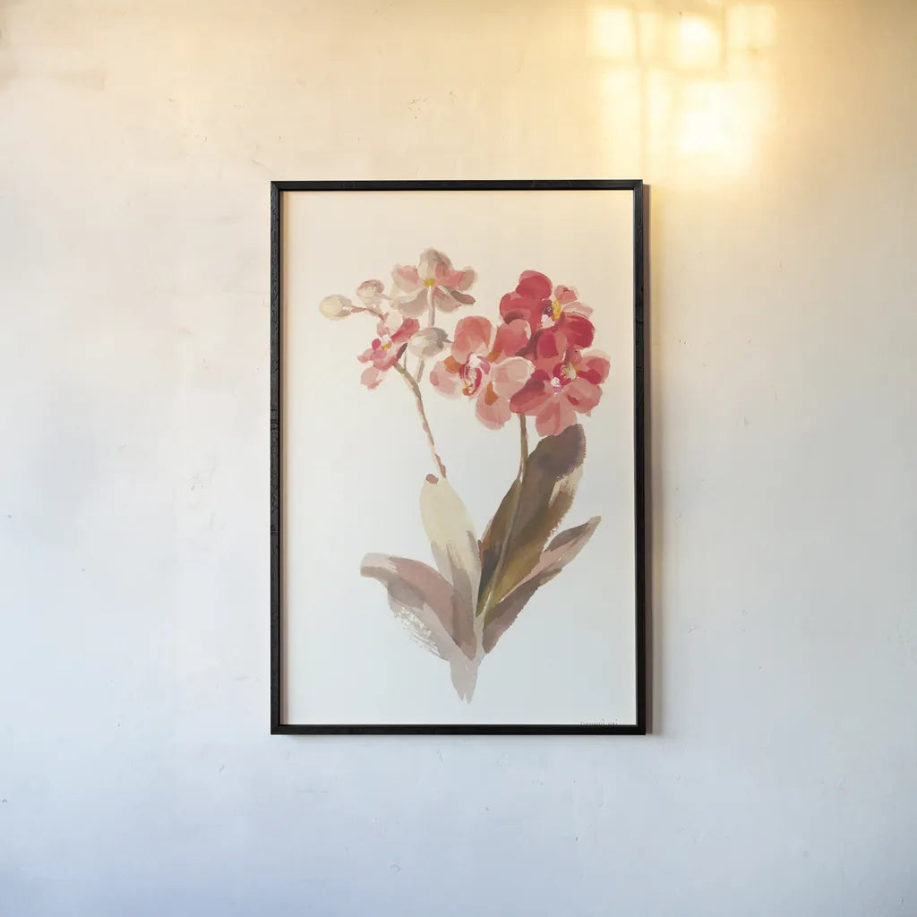 Autumn Orchid II by Danhui Nai. shown as a paper print in a black flame. Available as a archival giclee rolled canvas, fine art paper, or poster print. SKU 75560h.