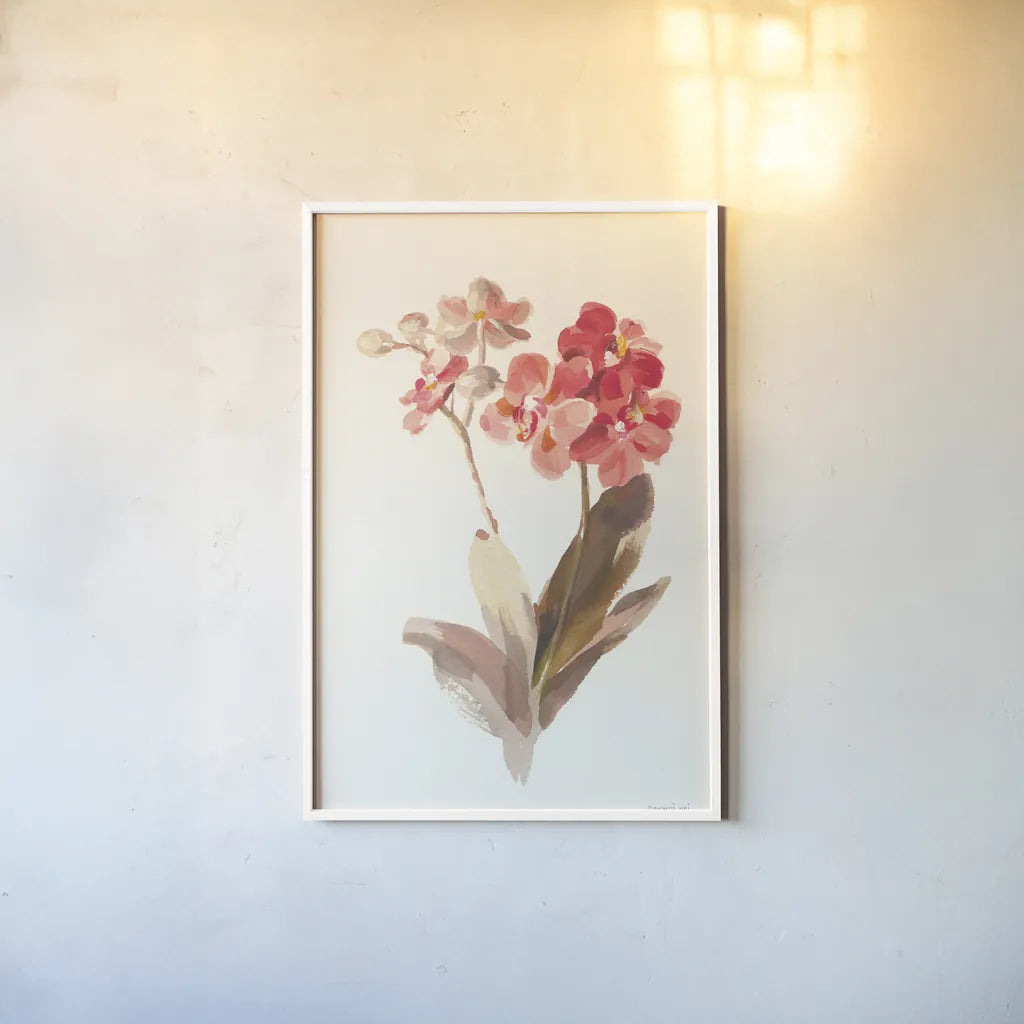 Autumn Orchid II by Danhui Nai. shown as a paper print in a white frame. Available as a archival giclee rolled canvas, fine art paper, or poster print. SKU 75560h.