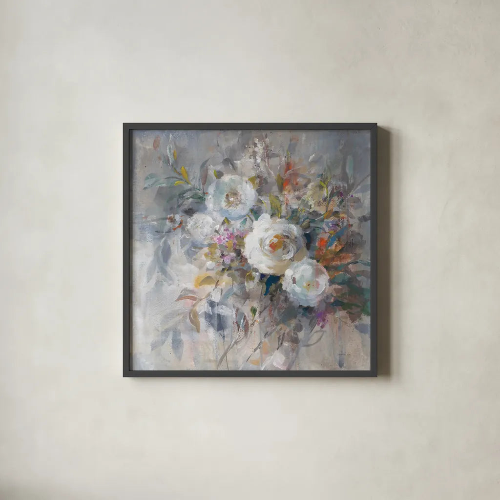 Autumn in Bloom by Danhui Nai. Shown in a sleek black glass frame for a contemporary gallery look. Available as an archival giclee rolled canvas, fine art paper, or poster print. SKU 66240a.