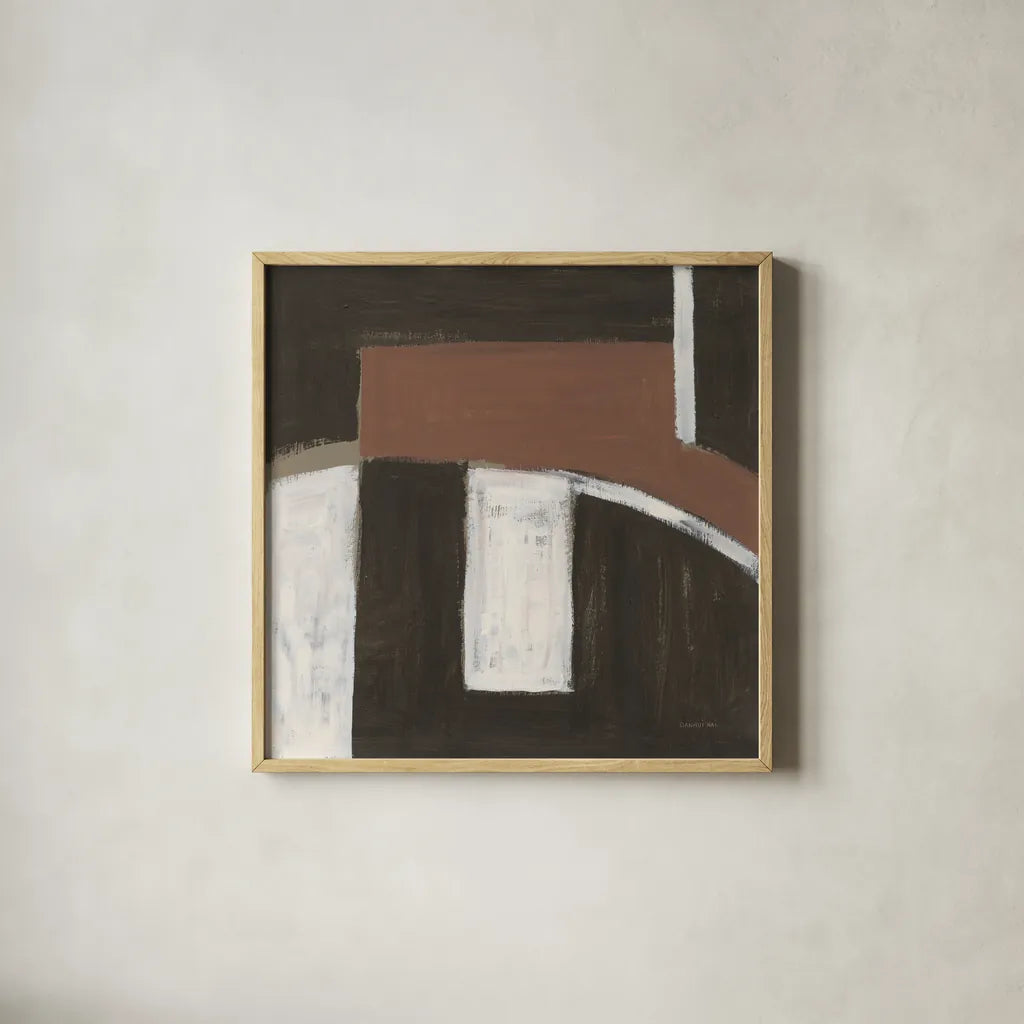 Balancing Act by Danhui Nai. Shown in a natural wood glass frame for a timeless modern aesthetic. Available as an archival giclee rolled canvas, fine art paper, or poster print. SKU 85201a.