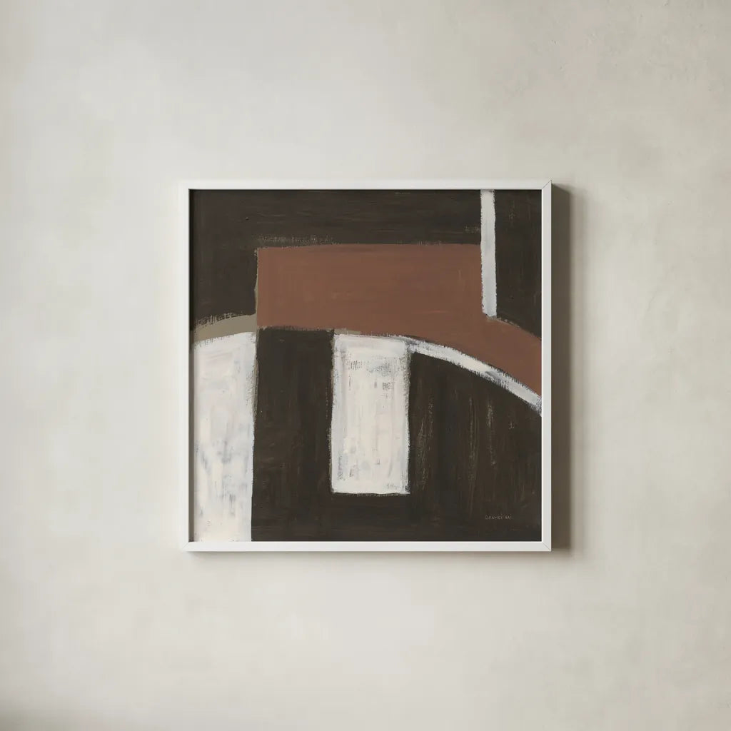 Balancing Act by Danhui Nai. Shown in a crisp white glass frame for a clean and minimalist style. Available as an archival giclee rolled canvas, fine art paper, or poster print. SKU 85201a.