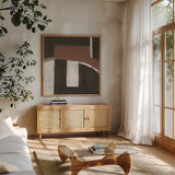 Balancing Act by Danhui Nai. Shown in a natural wood frame in a cozy modern living room. Available as an archival giclee rolled canvas, fine art paper, or poster print. SKU 85201a.