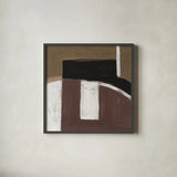Balancing Act Brown by Danhui Nai. Shown in a sleek black glass frame for a contemporary gallery look. Available as an archival giclee rolled canvas, fine art paper, or poster print. SKU 85457a.