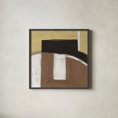 Balancing Act Neutral by Danhui Nai. Shown in a sleek black glass frame for a contemporary gallery look. Available as an archival giclee rolled canvas, fine art paper, or poster print. SKU 90638a.