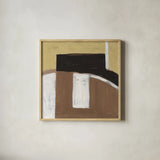 Balancing Act Neutral by Danhui Nai. Shown in a natural wood glass frame for a timeless modern aesthetic. Available as an archival giclee rolled canvas, fine art paper, or poster print. SKU 90638a.